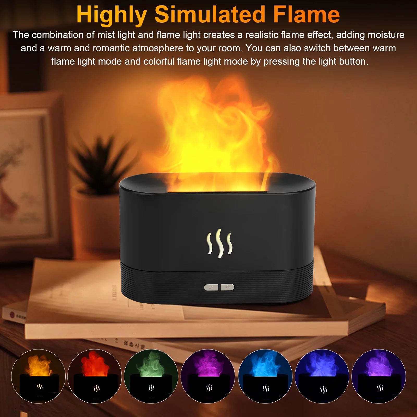 180ml Flame Air Humidifier and Essential Oil Diffuser with 3D USB and 7-Color Ambient Lighting for Home, Office, Spa, and Gym