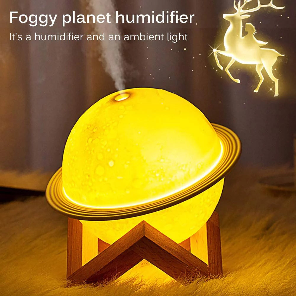 Humidificador, luz nocturna de luna 2 en 1 con recarga USB, soporte de luz de luna LED 3D de 3 colores con soporte I 330 ml