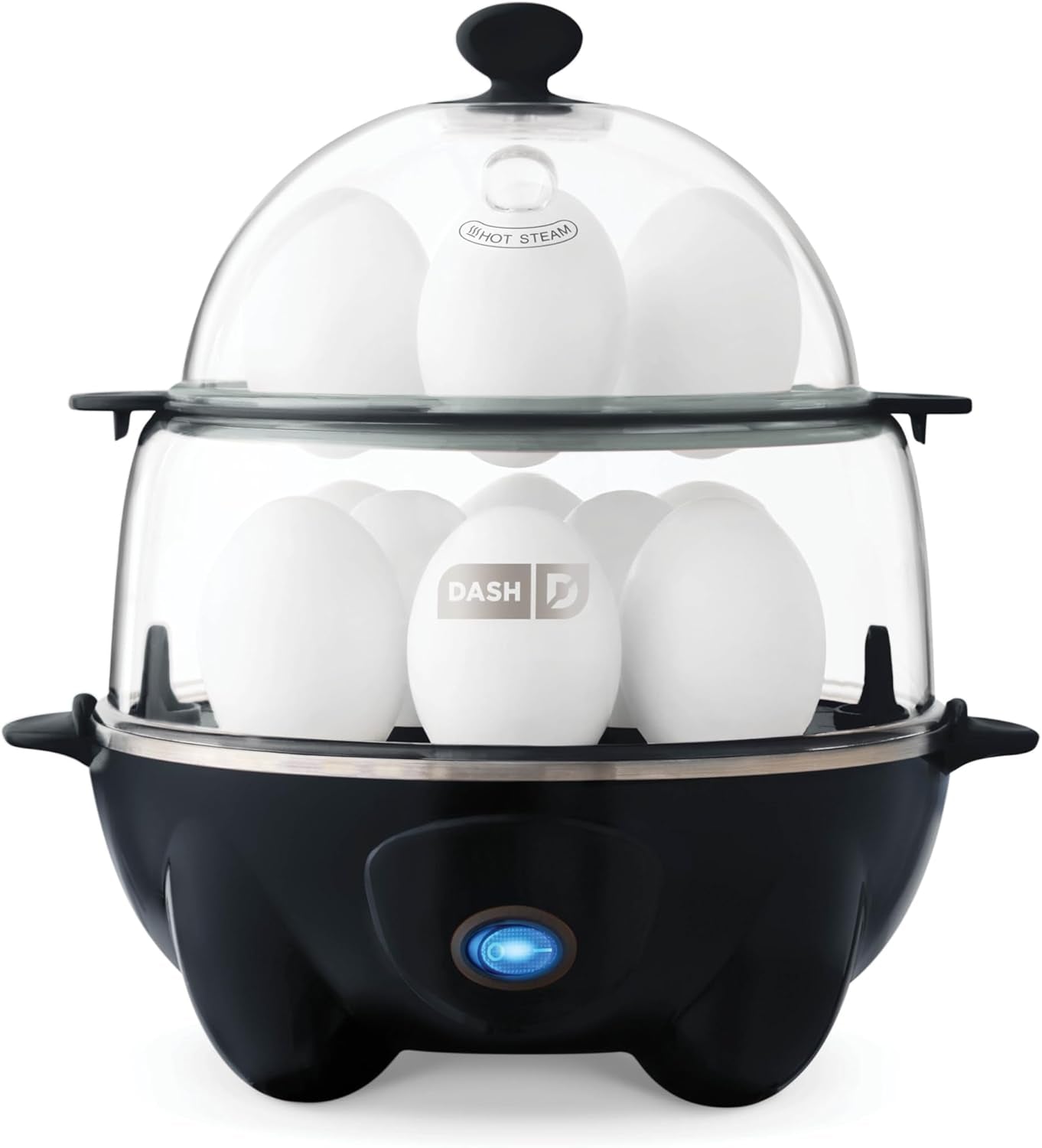 Deluxe Rapid Egg Cooker for Hard Boiled, Poached, Scrambled Eggs, Omelets, Steamed Vegetables, Dumplings & More, 12 Capacity, with Auto Shut off Feature - Black