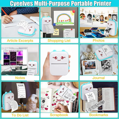 Portable Printer, Mini Pocket Wireless Bluetooth Thermal Printers with 6 Rolls Printing Paper for Android Ios Smartphone