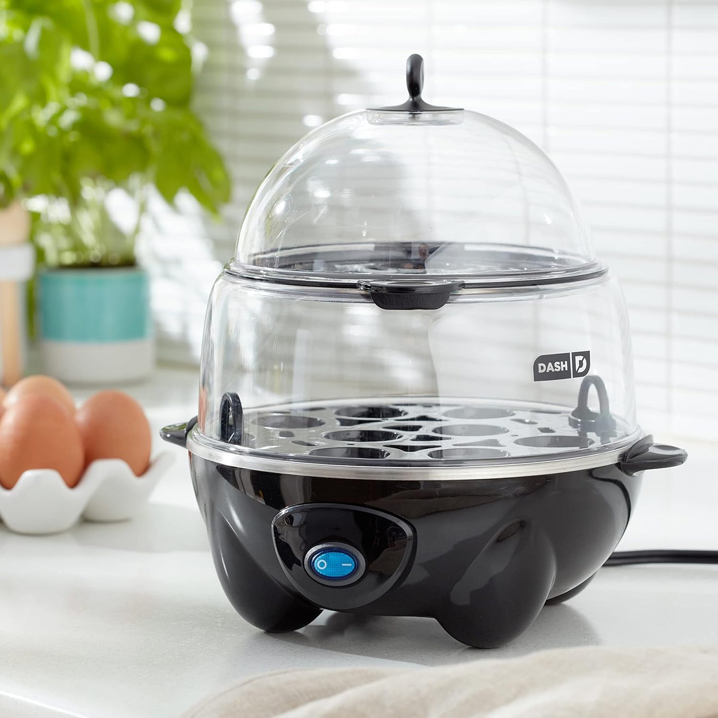 Deluxe Rapid Egg Cooker for Hard Boiled, Poached, Scrambled Eggs, Omelets, Steamed Vegetables, Dumplings & More, 12 Capacity, with Auto Shut off Feature - Black