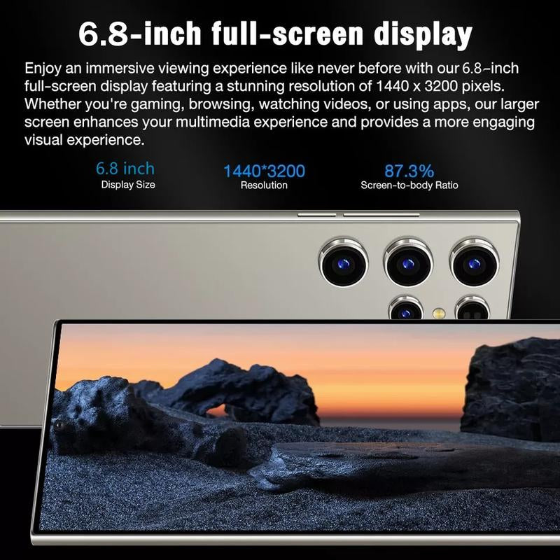 6.8" HD Display Smartphone - 8GB RAM, 256GB Storage, Dual SIM, Fingerprint Lock, Face ID, Android 13, Unlocked - Ideal Gift for Halloween and Christmas