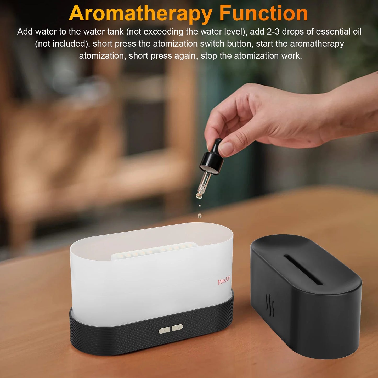 180ml Flame Air Humidifier and Essential Oil Diffuser with 3D USB and 7-Color Ambient Lighting for Home, Office, Spa, and Gym