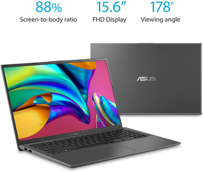 Asus Vivobook 15 F512JA-AS34 - 15.6" FHD Laptop, Intel Core i3-1005G1, 8GB RAM, 128GB SSD, Backlit Keyboard, Fingerprint Reader, Windows 10 Home in S Mode, Slate Gray